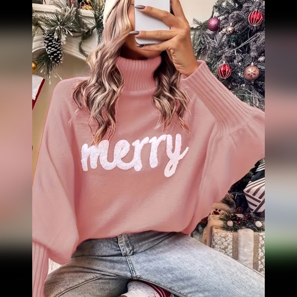 Merry Sweaters - NEW "MERRY" TURTLENECK SWEATER, PALE PINK, SIZE LARGE 8/10